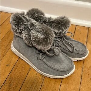 Gray Faux Fur Lined Ankle Boots